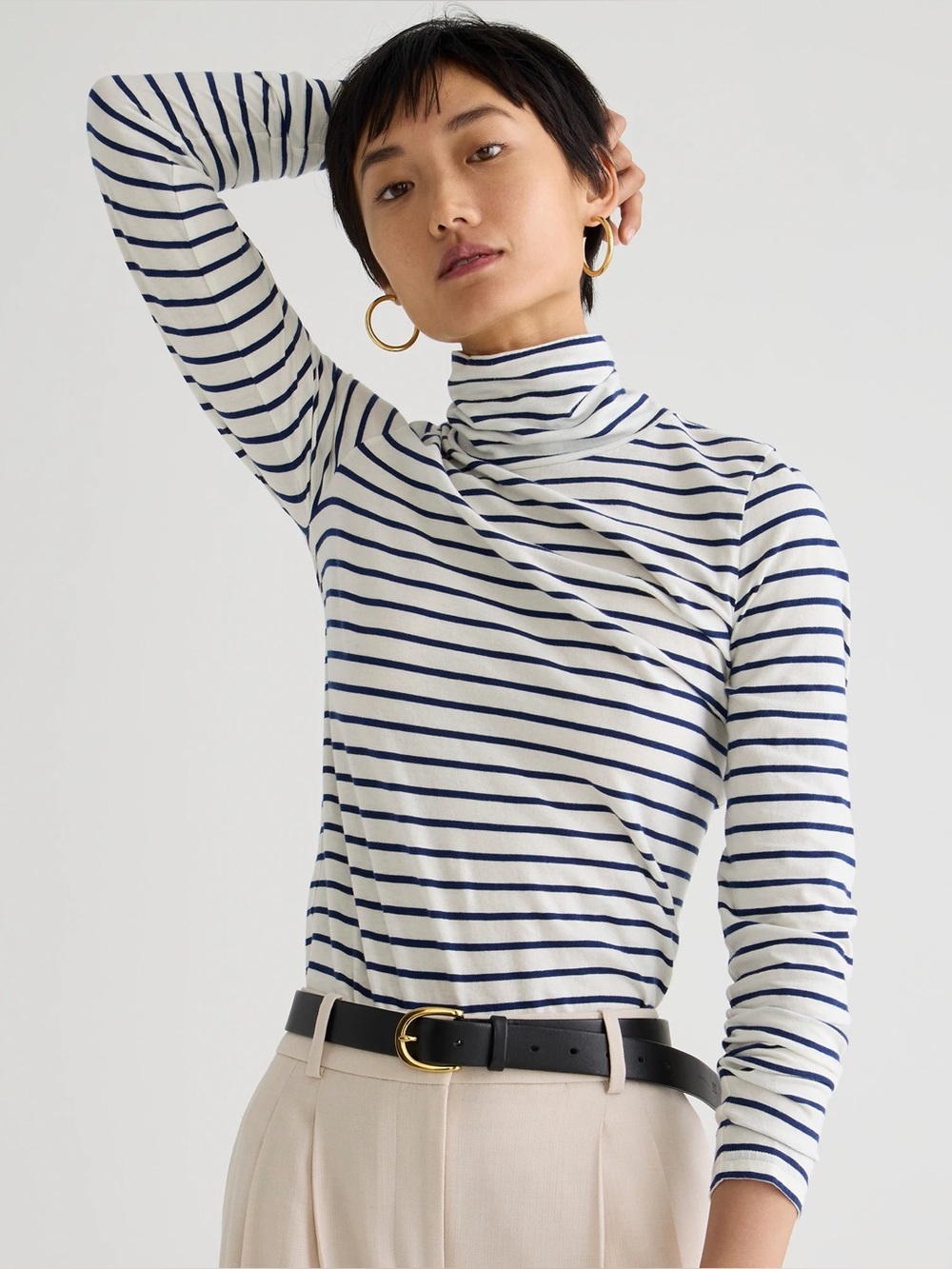 J.Crew Women’s Striped Cotton Turtleneck Size Small Navy/White